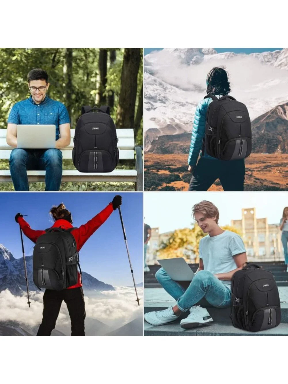 Water Resistant Extra Large 50L Travel Laptop Backpack with USB Port